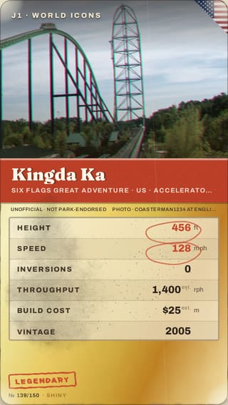 Kingda Ka, a Legendary card front, shown at full size with its foil edge.