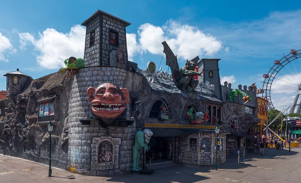 Geisterschloss — Traditional stationary ghost train / dark ride with individual cars (Chaisen), Wiener Prater