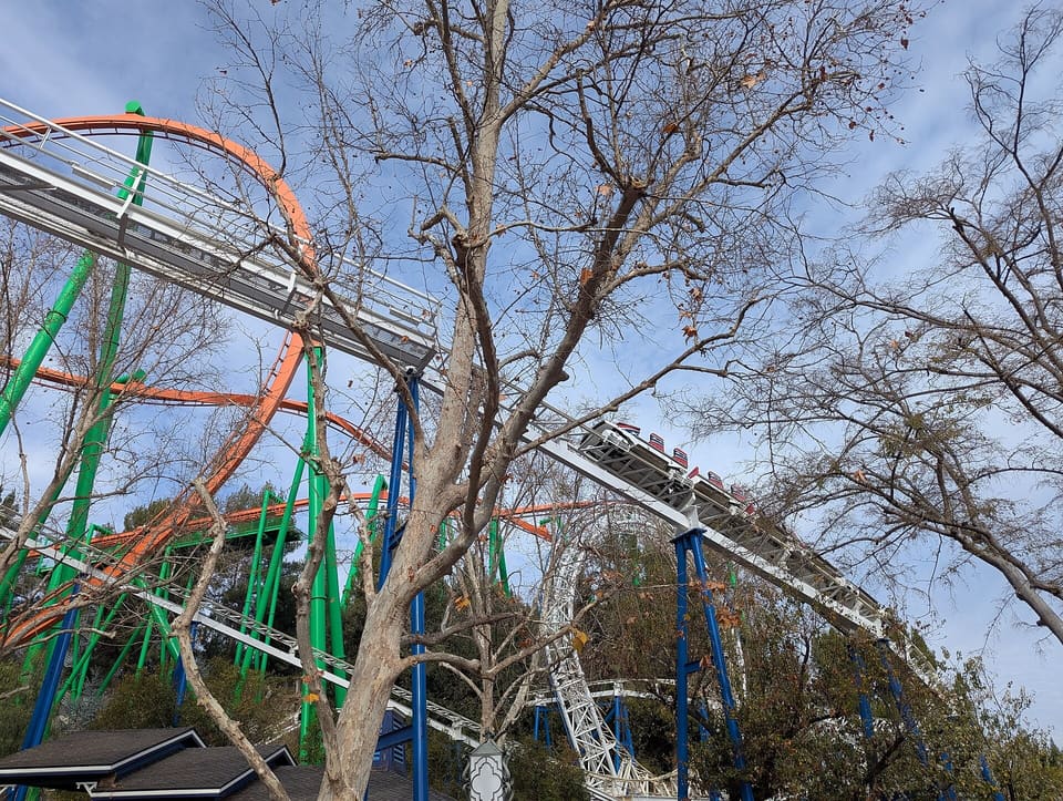 Revolution — Vertical Loop Coaster (world's first modern/clothoid loop; designed by Werner Stengel), Six Flags Magic Mountain