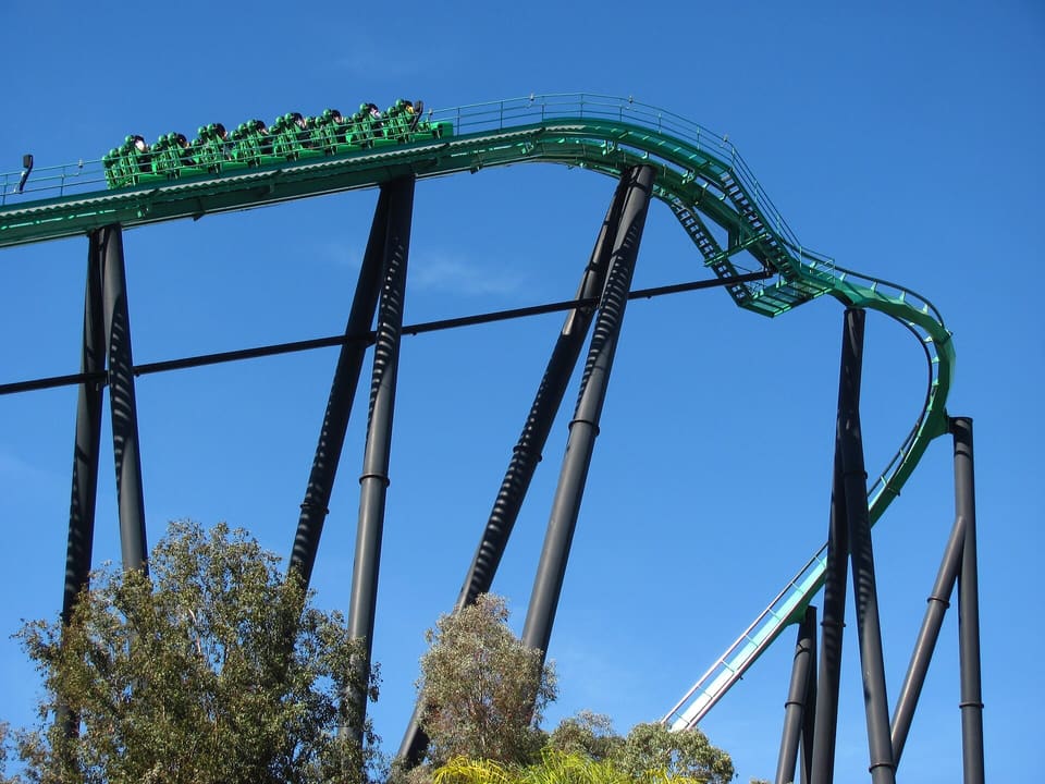 Riddler's Revenge — Stand-Up Coaster, Six Flags Magic Mountain